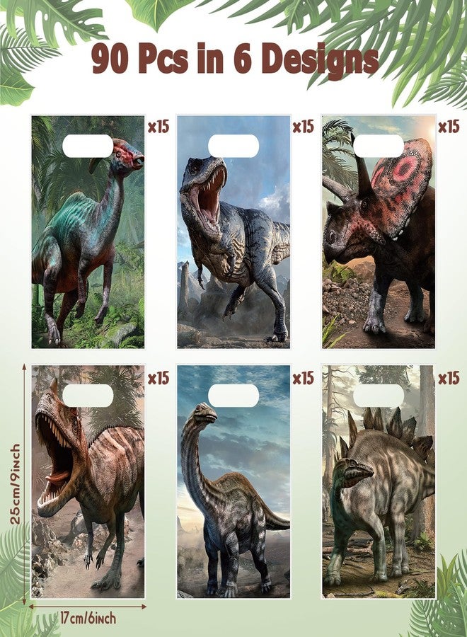 Funrous 90 Pcs Dinosaur Party Favor Dino Treat Gift Bags Bulk Dinosaur Plastic Goodie Loot Bags Dino Candy Pouches with Handles for Birthday Baby Shower Party Gift Decor Supplies - Image 3